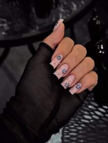 10pcs Y2K Style Handmade Press-On Nails, Floral Rhinestone Pattern Matching Design, DIY Acrylic Fake Nails, Top Choice For Nail Art Enthusiasts, Suitable For Holidays And Daily Wear, Perfect Gift For Girls, Essential Gift For Graduation Season - Apricot - View 8