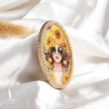 1 pieza Imán de nevera de metal, imán de decoración vintage ovalado con patrón de belleza de girasol, imán de nevera con adornos de strass hecho a mano, regalo perfecto, ¡decoración del hogar! - Unitalla - Ver 9