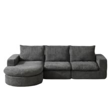Chenille Sofa With Curved Elements And Chaise Longue, Fully Compressed And Frameless, Modular Corner Sofa With L-Shaped Chaise Longue, Compressed Foam Sofa, No Assembly Required - 灰色 - 查看 10