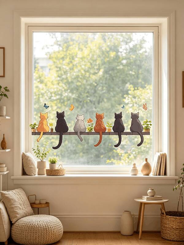 Creative Wall Sticker - Cute Sitting Cat Pattern Self-Adhesive Wall Sticker - Bedroom Entrance, Living Room, Hallway Home Decor Wall Sticker - Removable Wallpaper - Wall Decor Sticker