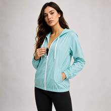 Women's Semi-Lined Sports Windbreaker Jacket, Water Repellent, Durable - 藍晶 - 查看 2
