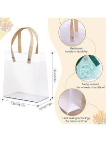 6/1 Set Hochzeitsgeschenktüten-Set, Rot/Grün/Rosa mattierte transparente Griffe mit breiter Schleife und Raffia, elegante kleine Geschenktüten, festliche Verpackungstüten, Geschenkverpackungstüten, geeignet für Hochzeitsgeschenke, Feiern, Geburtstagsparty-Verpackung, Brautparty - Mehrfarbig - Übersicht 6