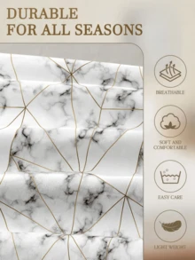 2/3pcs White Marble Geometric Pattern Bedding Set (1pc Fitted Sheet + 1/2pcs Pillowcase), Soft & Breathable, Fits Twin, Full, Queen, King Size Beds, Fitted Sheet Depth Up To 11.8 Inches, Home Textile - White - View 5