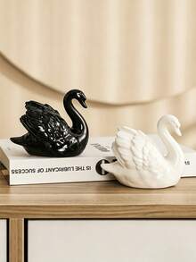 1pc Black & White Swan Figurine, Creative Decor, Perfect For Living Room, Study Or Animal-Shaped Succulent Arrangement - B - View 5