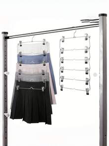 1pc 4-Tier Adjustable Clothes Hanger, Non-Slip Metal Pants Rack With 360° Swivel Hook, Space-Saving Closet Organizer, Suitable For Jeans, Skirts And Socks - Silver - View 2