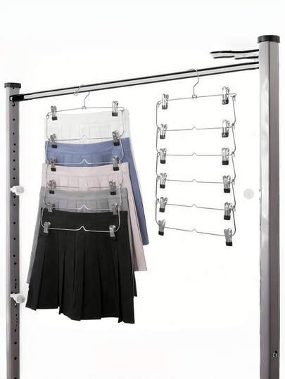 Giá treo quần áo 4 tầng điều chỉnh được, bằng kim loại chống trượt, có móc xoay 360°, giúp tiết kiệm không gian trong tủ quần áo, phù hợp để treo quần jean, váy và tất.