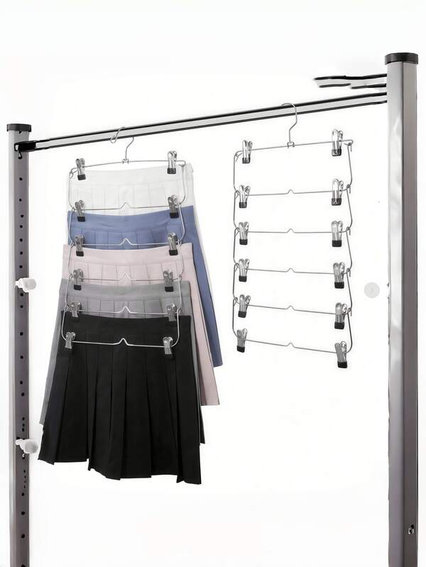 1-Piece Four-Layer Adjustable Hanger, Non-Slip Metal Pants Rack, With 360° Rotatable Hook, Space-Saving Wardrobe Organizer, Suitable For Jeans, Skirts, And Socks