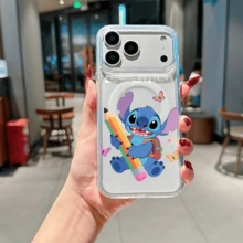Disney Lilo & Stitch Phone Case - Backpack‑Wearing Stitch Holding Oversized Rainbow Pencil, Surrounded By Butterflies & Sparkles, White "Lilo & Stitch" Lettering, Cute School‑Style Art, Compatible With IPhone 17, 16, 15, 14, 13, 12, 11 Pro Series And Galaxy S22, S23, S24, S25 Models, Ideal For Students, Back‑To‑School Gifts. - Trong sáng - Xem 2