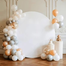 1pc White Round Arch Backdrop Cover, White Round Arch Backdrop Cover, Elastic Fabric, With Elastic Band, Diameter 200/220cm, Round Arch Cover, For Wedding, Birthday Party, Room Background Decoration, Sage Green Round Photography Backdrop, For Round Stand, Baby Shower, Family Party Photography Background Decoration Props, Christmas Party, New Year Party, Home Decoration, Room Decoration Background Decoration - White - View 2