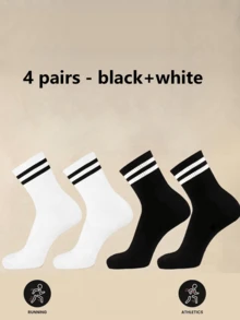 10 Pairs Women's Black & White Striped Simple Versatile Campus Sports Ankle Socks - Black and White - View 7