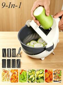 9-In-1 Multi-Functional Manual Slicer & Grater, Home Kitchen Vegetable Slicer, Fruit & Veggie Cutter, Space-Saving Design, Multiple Blades For Slicing, Shredding, Peeling, Essential Kitchen Tool, Outdoor Picnic Accessory, Kitchen Gift - Multicolor - View 2