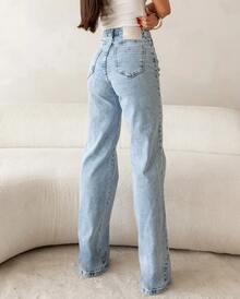 Wide Leg Jeans With Elastane - Dusty Blue - View 4