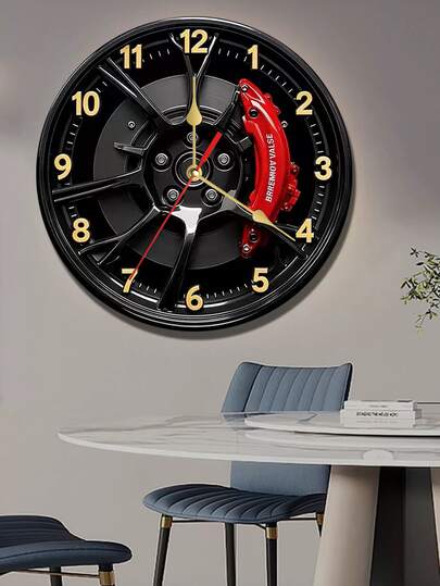1 pieza 25/30cm (Pilas no incluidas) Reloj de pared decorativo de madera silencioso con diseño plano de diamante dorado en 2D, diseño creativo, adecuado para dormitorio, sala de estar, oficina