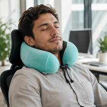 Travel Cervical Pillow Without Head Droop, Ergonomic U-Shaped Cervical Pillow Made Of Memory Foam, 360° Cervical Support For Naps On Airplanes, In Cars And In Offices, Washable Cover. - Mint Blue - View 4