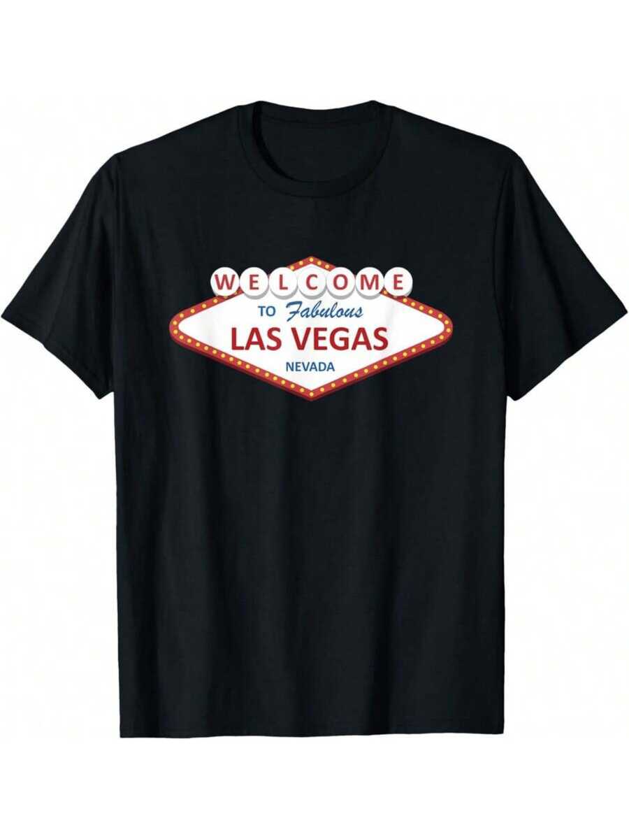 Bienvenido a la camiseta de hombre Fabulous Las Vegas Nevada un letrero icónico que representa la entrada a una ciudad famosa por su entretenimiento y vida nocturna vibrante una prenda unisex de verano para cualquier ocasión especial este estampado llamativo evoca la emoción de esta meca del juego y el espectáculo mostrando el orgullo por la ciudad y su singular ambiente festivo perfecta para viajes o uso diario. - Negro - Ver 1