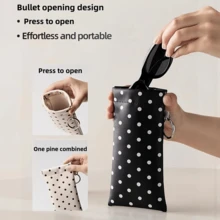 1pc Cute Polka Dot Portable PU Leather Glasses Case, With Snap Button Design, Built-In Glasses Cleaning Cloth And Hanging Ring, Perfect For Carrying Glasses - Multicolor - View 1