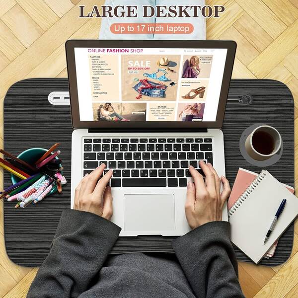NobleBlack ProPortable Laptop Bed Table - Multi-Functional Tray Stand Folding Table With Cup Holder And Tablet Slot - Perfect For Eating, Reading, And Writing On The Bed, Sofa, Or Floor - Stable, Durable, And Foldable.