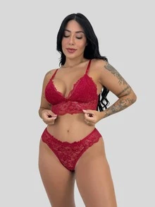 Kit 10 Conjuntos Lingerie Feminina Calcinha Renda Sutiã Alças Ajustáveis Fecho Elegância Conforto - Multicolorido - Visão 5