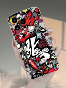 1件 白色塗鴉對比色極簡個性化 TPU 防震全包覆手機殼，適用於 Apple 17, 16, 15, 14, 13, 12, 11 Pro Max, Air - 彩色 - 查看 2