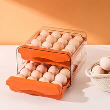 32-Slot Double-Layer Transparent Egg Storage Box, Stackable Pull-Out Egg Holder Tray With Grooves, Suitable For Chicken & Duck Eggs, For Kitchen Fridge And Pantry - Multicolor - View 3