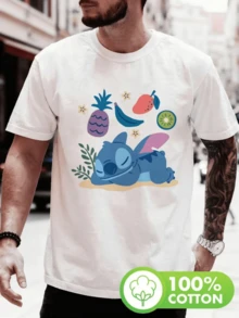 (Disney T Shirts)Stitch (Lilo & Stitch) Sleeping Stitch With Tropical Fruits (Pineapple, Banana, Kiwi) Cartoon Print 100% Cotton Crew Neck Short Sleeve Graphic Tee Men's Summer Beach Casual Daily Top, Mens Clothes, Men, Ropa De Hombre, Summer Clothes, Men Shirts, Graphic Tees, Disney Outfits Men, Graphic Tees, Camisetas Para Hombre, Camisas Para Hombre, Summer Outfits For Men, Father's Day Gift, Perfect Gift For Family And Friends, Which Are Necessary For Birthday Parties, Disney Shirts, Mens Clothes, Summer Clothes, Officially Licensed Disney T-Shirts, Disney Men's And Women's Spring/Summer Fashion Casual Short-Sleeve T-Shirts - trắng - Xem 1