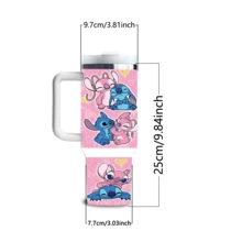 Disney Stitch And Angel 40 Oz Tumbler With Handle And Straw, Lilo & Stitch Stainless Steel Insulated Travel Mug, Cute Reusable Iced Coffee Cup, Romantic Valentines Day Gift For Her - Mũi khâu - Xem 7