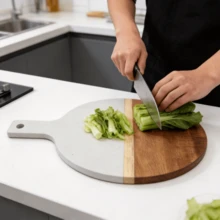 Bộ 2 trong 1 cao cấp gồm thớt và đá cẩm thạch, khay đựng thức ăn có tay cầm, đĩa ăn nhẹ tròn, thớt cắt bánh mì và đế lót ly trà. - Nhiều màu - Xem 2