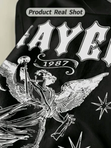 Men's Summer Casual Soft Round Neck Short Sleeve-Shirt,Prayer 1987 Print Graphic Spring And Summer Wear.Black - Black - View 3