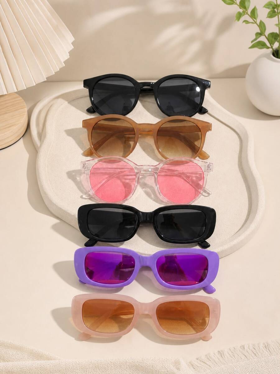 6 Pairs Personalized Retro Ultra-Light Round Frame Candy Color Street Style Fashion Glasses - Multicolor - View 1