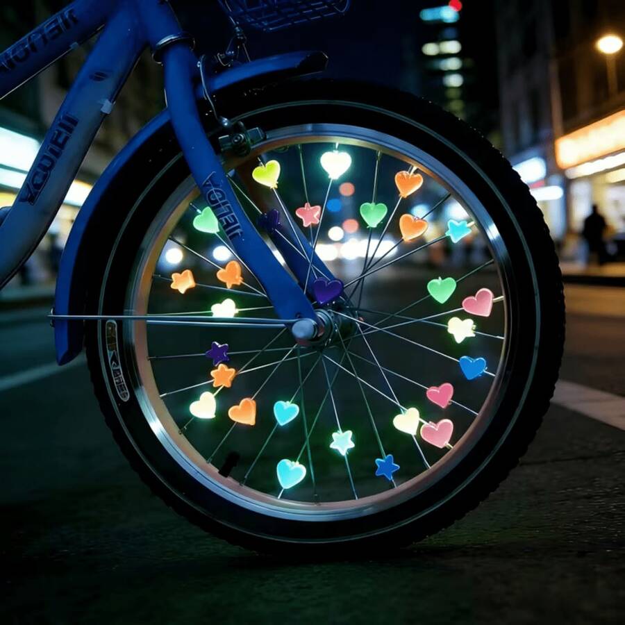 100個發光星星與愛心自行車輻條裝飾,時尚單車配件,提升夜間騎行視覺吸引力,騎行愛好者的理想禮物選擇 - 彩色 - 查看 1