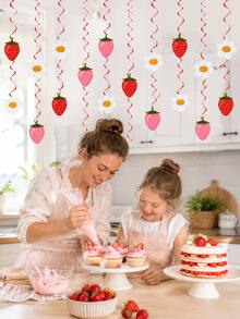 24pcs/2set-Strawberry Daisy Baby Shower Hanging Spiral Decoration, Berry Sweet One Year Old Theme Garland Set, Sweet Girl Newborn Baby Baptism Ceremony 1st Birthday Party Supplies, Red Pink Fruit Baby Wall Hanging Decoration, Strawberry Theme Party Decoration, Summer Theme Baby Shower Garland - Multicolor - View 4