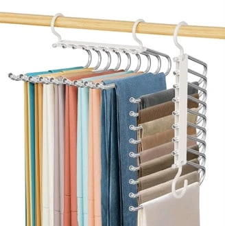 Percha para pantalones de 9 capas (2 unidades), perchaahorradora de espacio, estante de ropa multifuncional, organizadorde armario para pantalones, vaqueros, leggings y faldas, regalo deverano - Übersicht 1