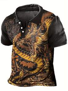Golden Dragon Ascending Symbolizing Power And Wisdom With Auspicious Clouds 3D Printed POLO Shirt Apparel Comfortable Short Sleeve Casual POLO Shirts - Nhiều màu - Xem 1
