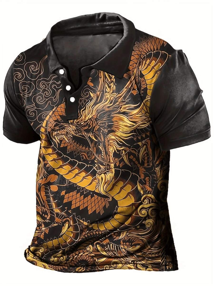 Golden Dragon Ascending Symbolizing Power And Wisdom With Auspicious Clouds 3D Printed POLO Shirt Apparel Comfortable Short Sleeve Casual POLO Shirts - Nhiều màu - Xem 1