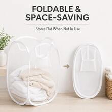 1 buah/2 buah Keranjang Cucian Jaring Lipat, Keranjang Cucian Pop-Up Hitam & Putih dengan Kantong Samping, Tempat Penyimpanan Pakaian Lipat yang Bernapas, Cocok untuk Kamar Tidur, Kamar Mandi, Asrama, Ruang Cuci - MultiWarna - View 6