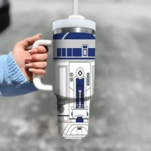 R2-D2 40 Oz Tumbler With Handle And Straw, Stainless Steel Insulated Travel Mug, Reusable Iced Coffee Water Bottle Cup, Disney Sci-Fi Movie Fan Gifts For Men - War Star - View 1