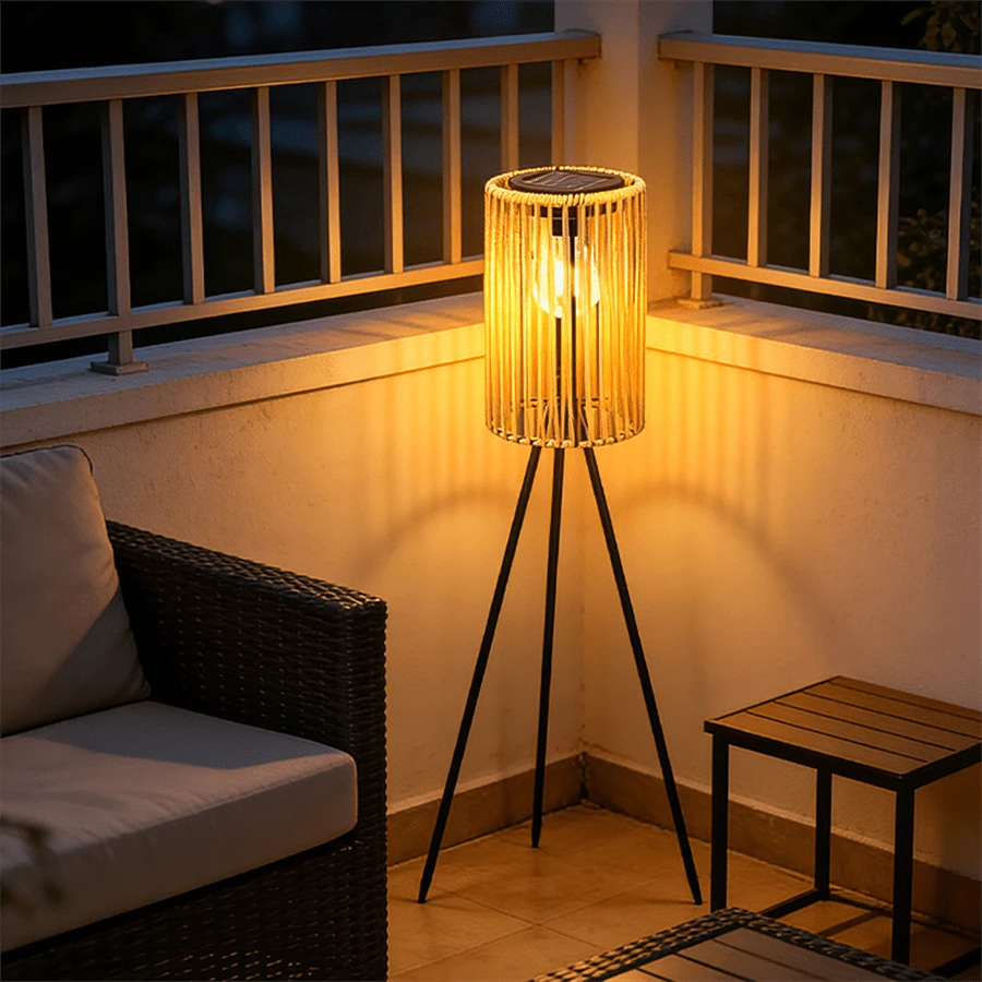1pc Rattan Solar Floor Lamp, Outdoor Garden Deck Lamp, Spring Outdoor Restaurant Desktop Atmosphere Lighting Fixture, Light Source Sensing Control, 3 Adjustable Heights, Suitable For Camping Corridors, Deck Steps, And Path Decoration - Solar - View 1