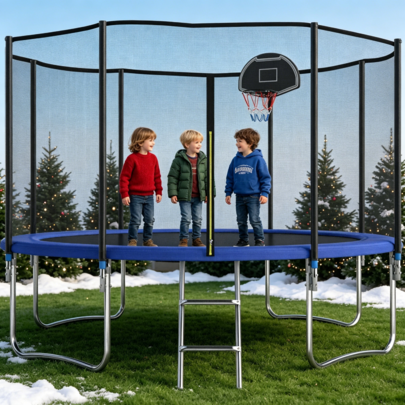 12FT Tranpoline For Kids With Safety Enclosure Net Recreational Tranpoline For Adults ASTM Approval Backyard Outdoor Tranpoline With Basketball Hoop