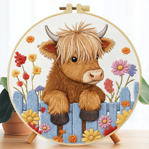 Bộ dụng cụ thêu, kích thước 15 * 15cm/5.9 * 5.9in-20 * 20cm/7.9 * 7.9in, chủ đề: Bò cao nguyên trong vườn, kèm khung thêu, bộ thêu thủ công tự làm, phù hợp cho người lớn và người mới bắt đầu, bao gồm hướng dẫn sử dụng, vải in mẫu, khung thêu, kim và chỉ, v.v. Có thể dùng làm vật trang trí nhà cửa và quà tặng cho gia đình và bạn bè.