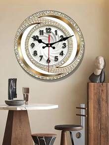 2D Datar. 1 buah. Jam Dinding Kayu Bertema Berlian Kreatif Cincin Ganda, Jam Dekoratif Senyap, Jam Dinding Inovatif, Cocok Untuk Dekorasi Kamar Tidur, Ruang Tamu, Dan Kantor, Tersedia Dalam Ukuran 25/30cm (Baterai Tidak Termasuk) - MultiWarna - View 2