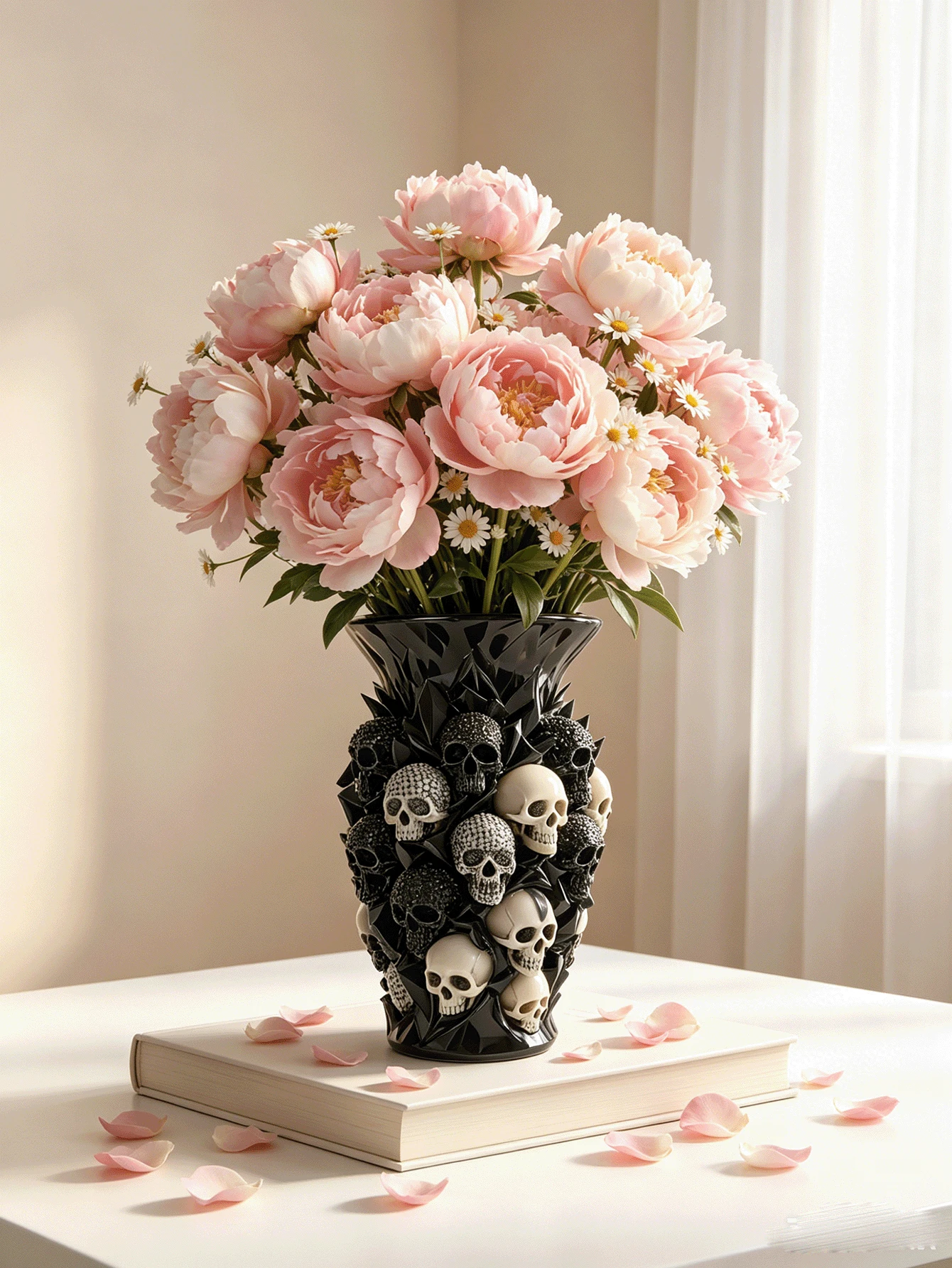 Vaso de Resina Preta com Design Embossed 3D de Caveira, Adequado para Rosas Pretas, Decoração de Casa Estilo Gótico, Aplicável para Quarto, Sala de Estar, Decoração de Festa de Halloween, Presente Único para Entusiastas do Estilo Gótico - A - Visão 1
