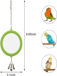 1 Set Bird Toy, Bird Mirror, Hanging Chain Style, For Small/Medium Parrots, Parrot Bell Toy, Cage Perch Accessories, Suitable For Bird Training - Green - View 5