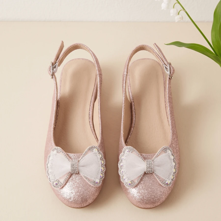 Girls' Sparkling Rhinestone Bow Dress Shoes, Shiny Princess Party Shoes - Pink - View 1