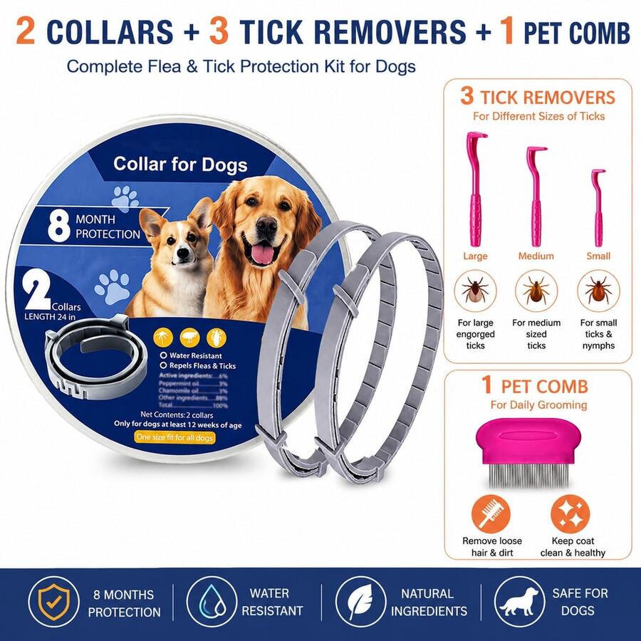 6-Piece Set Of Adjustable Pet Mosquito Repellent Collars (Including Pet Comb, Clip).Suitable For Dogs, Cats, Small, Medium And Large Pets, Flea, Tick And Mite Repellent, Pet Supplies - Multicolor - View 1
