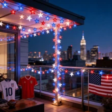 39Ft 80-LED Decorative String Lights: Red, White, And Blue Star-Shaped Lights. Suitable For Indoor And Outdoor Use, Home Decor, And Holiday Celebrations Such As Presidents' Day, Independence Day, And National Day. - 紅白藍星星銅線燈 - 查看 11