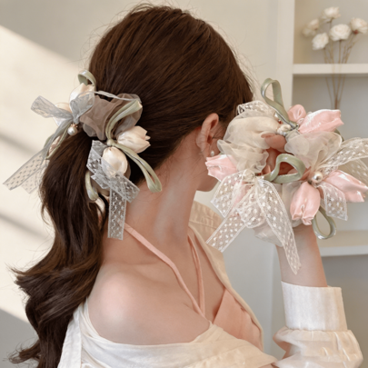 Romantic Double-Sided Tulip Design Soft Airy Tulle & Delicate Lace High Elastic Comfort, Elegant Lady Style