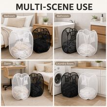1 buah/2 buah Keranjang Cucian Jaring Lipat, Keranjang Cucian Pop-Up Hitam & Putih dengan Kantong Samping, Tempat Penyimpanan Pakaian Lipat yang Bernapas, Cocok untuk Kamar Tidur, Kamar Mandi, Asrama, Ruang Cuci - MultiWarna - View 4