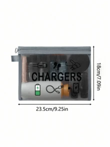 網格化妝包印有「Charger」字母，便攜式收納包，多功能收納包，化妝包，護膚包，旅行必需品，宿舍用品，珠寶收納，口紅和化妝品收納包。適合商務人士和旅行者，實用便攜式收納包，完美用於存放旅行、辦公室和居家數位配件，推薦作為節日和生日禮物 - 彩色 - 查看 11