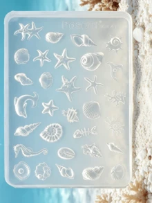 Khuôn silicon 3D chủ đề đại dương để trang trí móng tay - Khuôn hình vỏ sò, sao biển, cá heo, khuôn nhựa chủ đề bãi biển mùa hè để tự làm phụ kiện trang trí móng tay. - Trong sáng - Xem 4