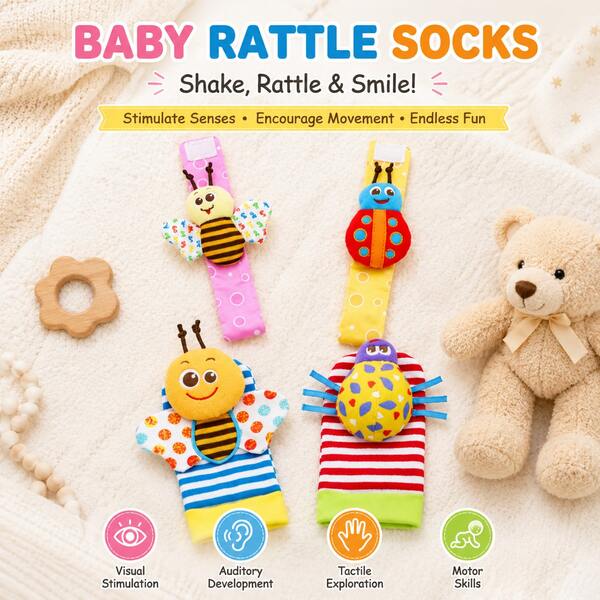 4PCS Baby Toys Soothing Rattle Wristbands Colorful Decorative Watch Bands Shaking Sound Toys Easter Christmas Gift Set